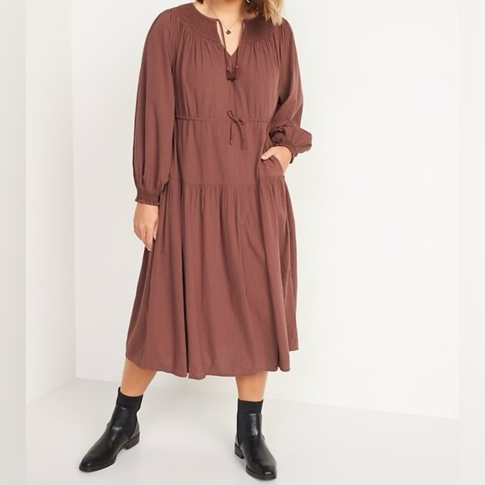 Old Navy Tiered Cinched Waist Long Sleeve Boho Dress | Sz XXL - Picture 5 of 7